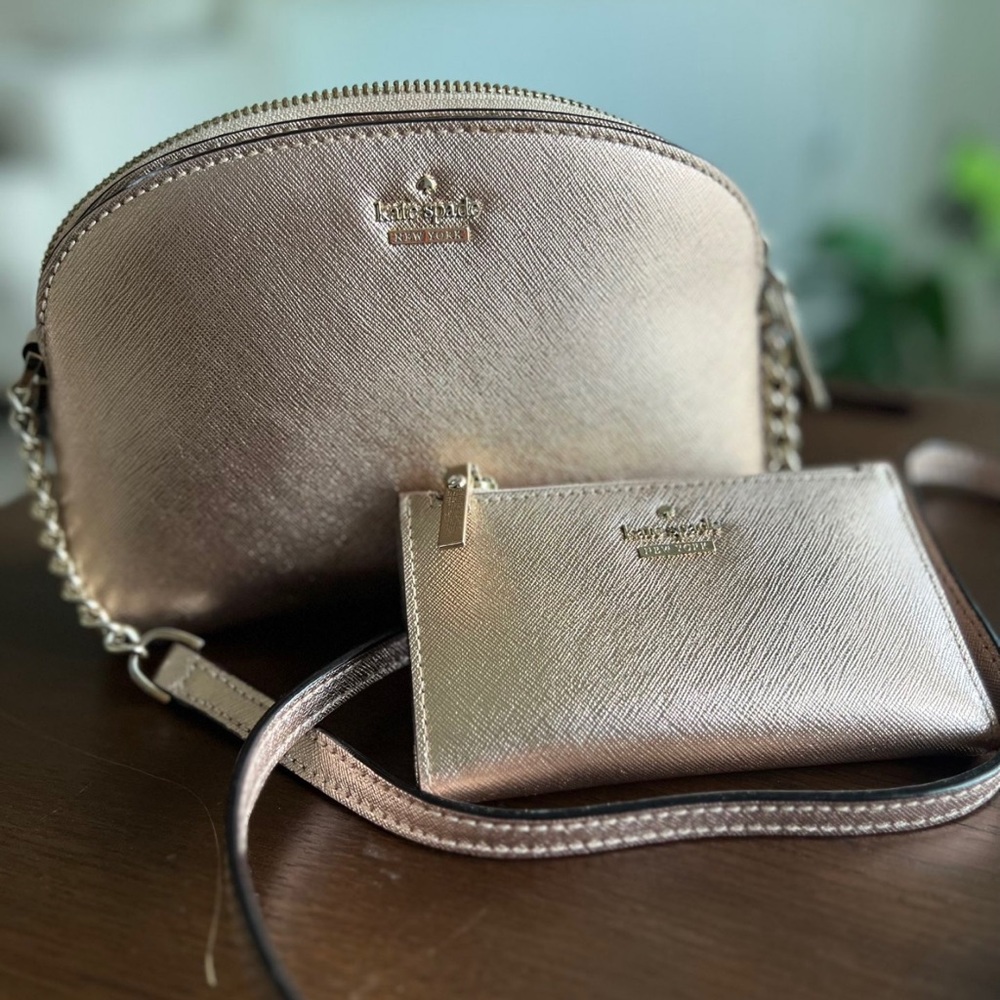 Kate Spade Metallic Rose Gold Crossbody and Wallet